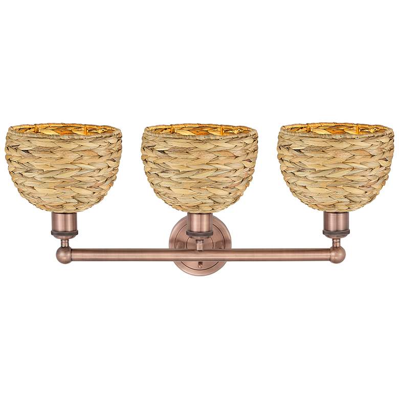 Image 2 Edison Woven Rattan 26" Wide 3 Light Antique Copper Vanity Light With more views