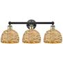 1_Edison Woven Rattan 26" Wide 3 Light Black Antique Brass Vanity Light