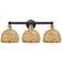 Edison Woven Rattan 26" Wide 3 Light Black Antique Brass Vanity Light