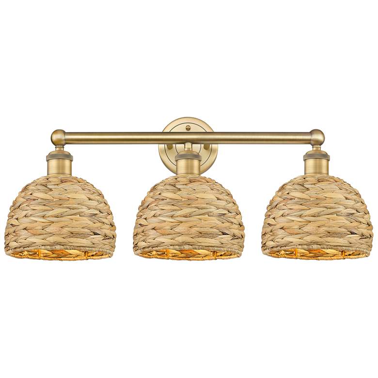 Image 1 Edison Woven Rattan 26" Wide 3 Light Brushed Brass Vanity Light With