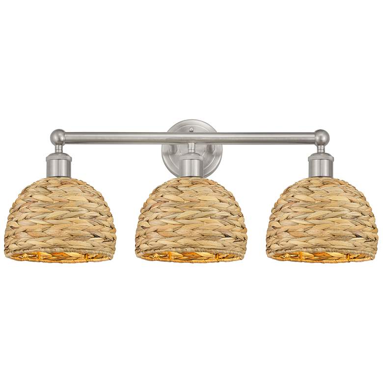 Image 1 Edison Woven Rattan 26" Wide 3 Light Brushed Satin Nickel Vanity Light