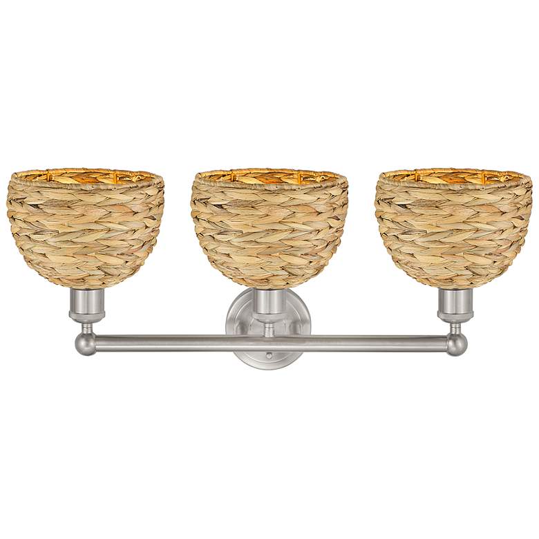 Image 2 Edison Woven Rattan 26" Wide 3 Light Brushed Satin Nickel Vanity Light more views