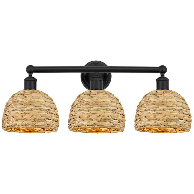 Image 1 Edison Woven Rattan 26" Wide 3 Light Matte Black Vanity Light With