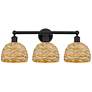 1_Edison Woven Rattan 26" Wide 3 Light Matte Black Vanity Light With