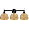 Edison Woven Rattan 26" Wide 3 Light Matte Black Vanity Light With