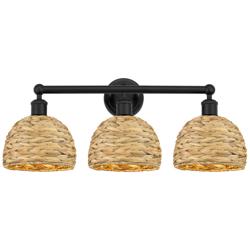 Edison Woven Rattan 26" Wide 3 Light Matte Black Vanity Light With