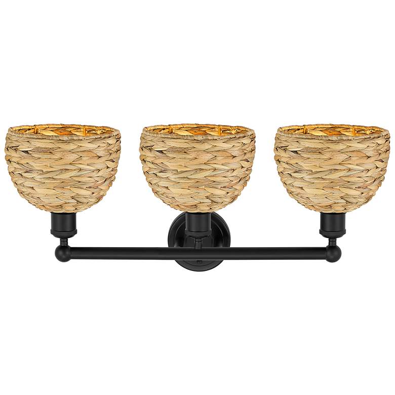 Image 2 Edison Woven Rattan 26" Wide 3 Light Matte Black Vanity Light With more views