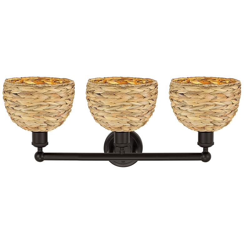 Image 2 Edison Woven Rattan 26" Wide 3 Light Oil Rubbed Bronze Vanity Light more views