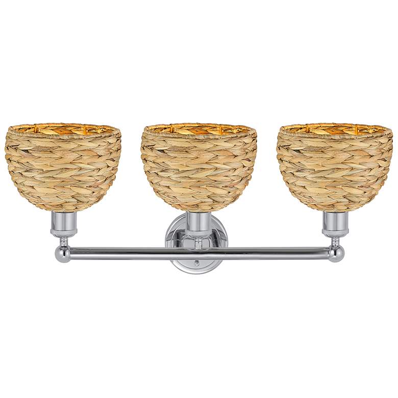 Image 2 Edison Woven Rattan 26" Wide 3 Light Polished Chrome Bath Light With more views