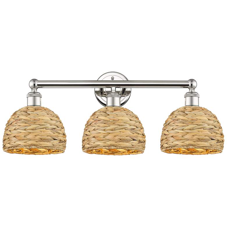 Image 1 Edison Woven Rattan 26" Wide 3 Light Polished Nickel Bath Light With