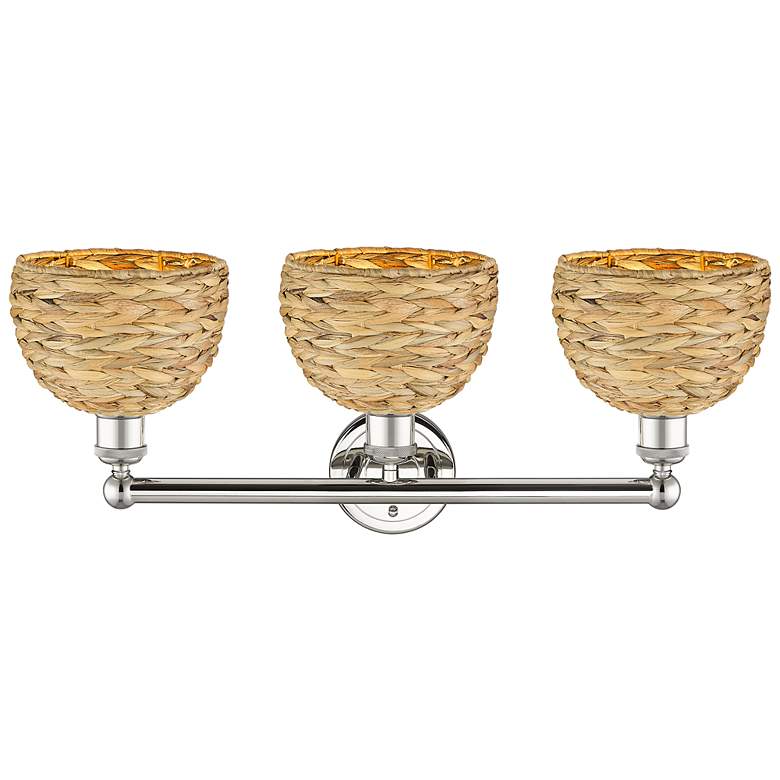 Image 2 Edison Woven Rattan 26" Wide 3 Light Polished Nickel Bath Light With more views