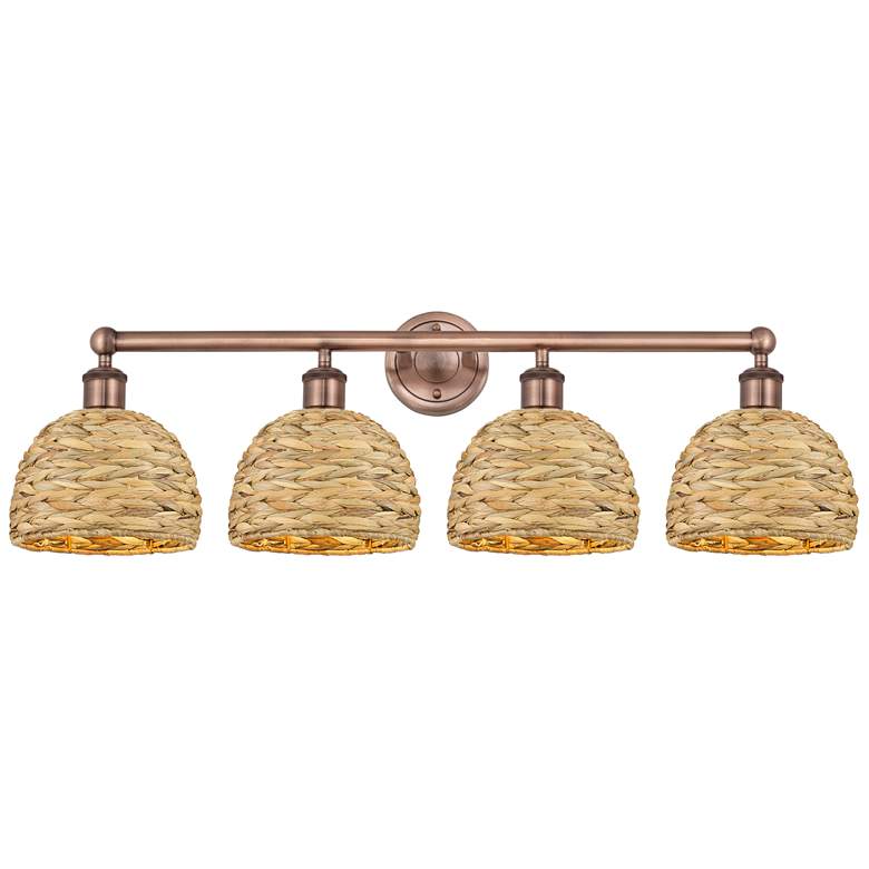 Image 1 Edison Woven Rattan 35" Wide 4 Light Antique Copper Vanity Light With