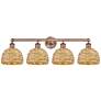 1_Edison Woven Rattan 35" Wide 4 Light Antique Copper Vanity Light With