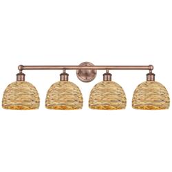 Edison Woven Rattan 35" Wide 4 Light Antique Copper Vanity Light With