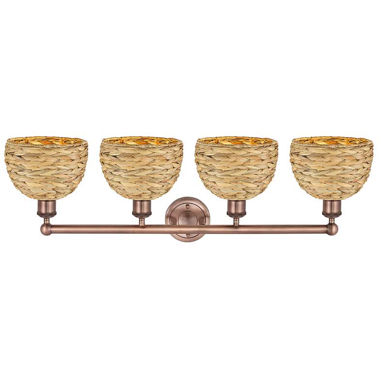 Image 2 Edison Woven Rattan 35" Wide 4 Light Antique Copper Vanity Light With more views