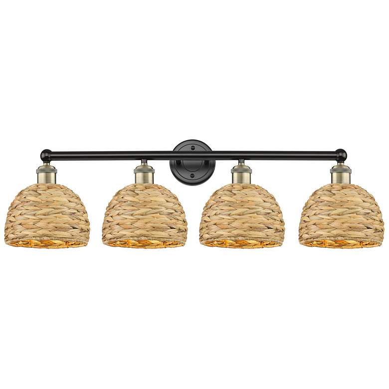 Image 1 Edison Woven Rattan 35" Wide 4 Light Black Antique Brass Vanity Light