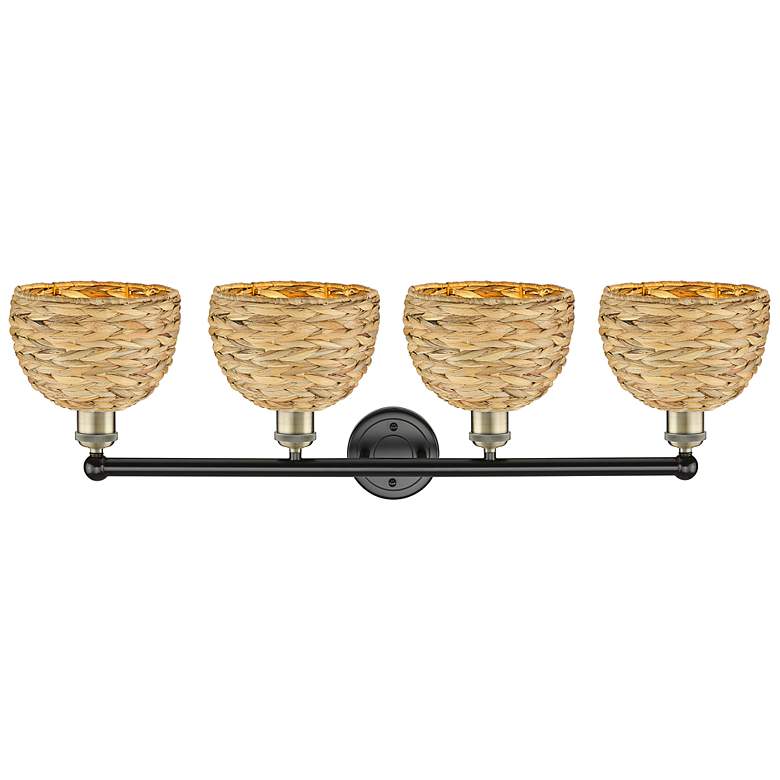 Image 2 Edison Woven Rattan 35" Wide 4 Light Black Antique Brass Vanity Light more views