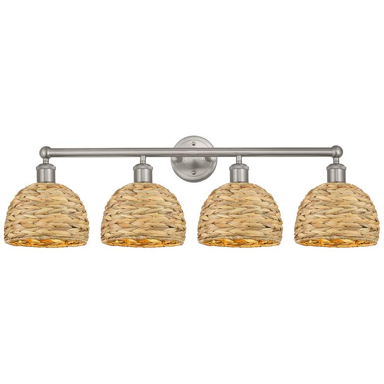 Image 1 Edison Woven Rattan 35" Wide 4 Light Brushed Satin Nickel Vanity Light