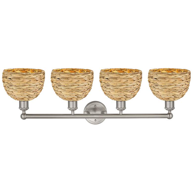 Image 2 Edison Woven Rattan 35" Wide 4 Light Brushed Satin Nickel Vanity Light more views