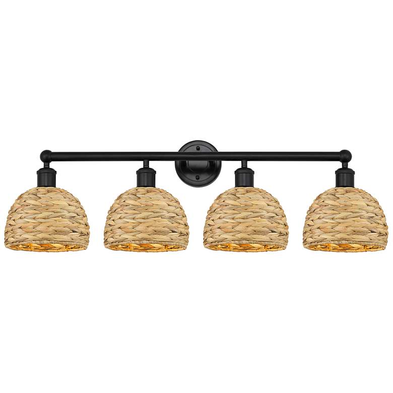 Image 1 Edison Woven Rattan 35" Wide 4 Light Matte Black Vanity Light With