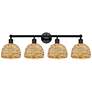 1_Edison Woven Rattan 35" Wide 4 Light Matte Black Vanity Light With