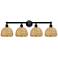 Edison Woven Rattan 35" Wide 4 Light Matte Black Vanity Light With