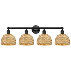 Edison Woven Rattan 35" Wide 4 Light Matte Black Vanity Light With