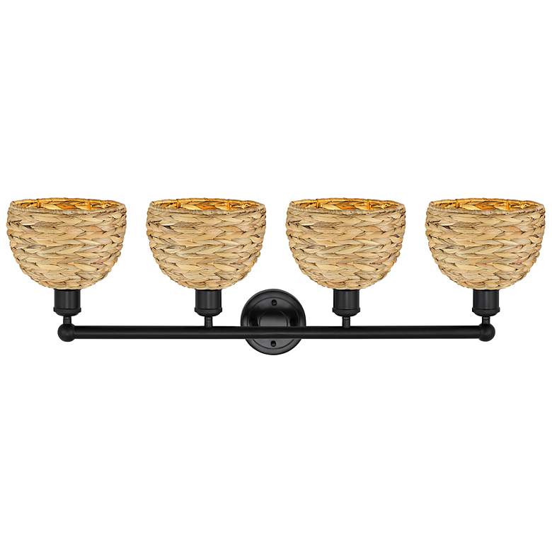 Image 2 Edison Woven Rattan 35" Wide 4 Light Matte Black Vanity Light With more views