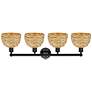 2_Edison Woven Rattan 35" Wide 4 Light Matte Black Vanity Light With more views