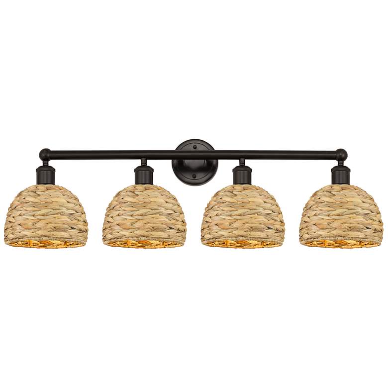 Image 1 Edison Woven Rattan 35" Wide 4 Light Oil Rubbed Bronze Vanity Light