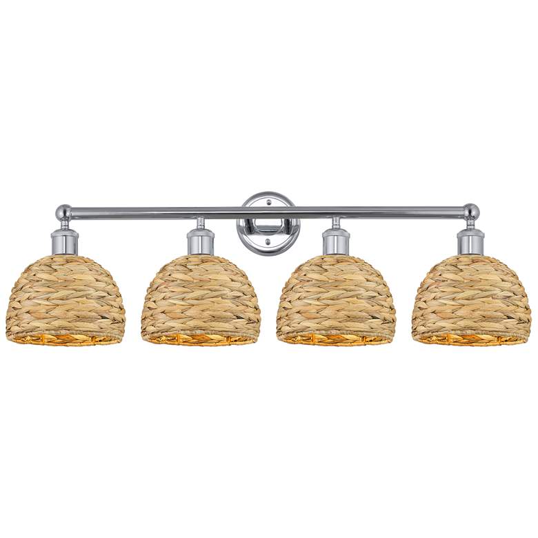 Image 1 Edison Woven Rattan 35" Wide 4 Light Polished Chrome Bath Light With
