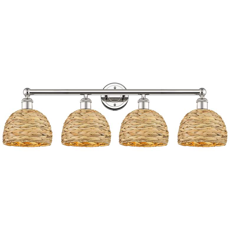 Image 1 Edison Woven Rattan 35" Wide 4 Light Polished Nickel Bath Light With