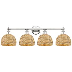 Edison Woven Rattan 35" Wide 4 Light Polished Nickel Bath Light With