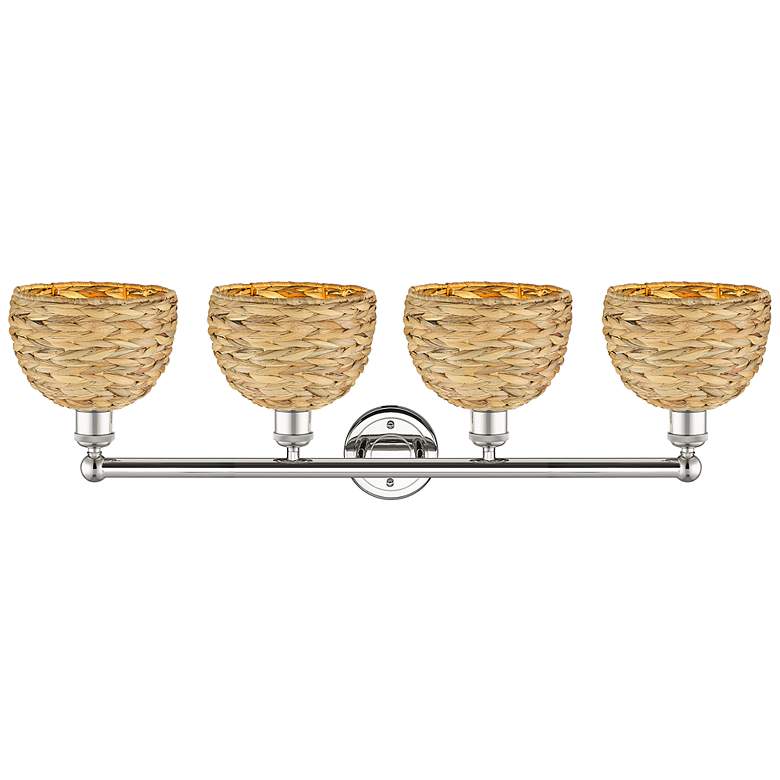 Image 2 Edison Woven Rattan 35" Wide 4 Light Polished Nickel Bath Light With more views