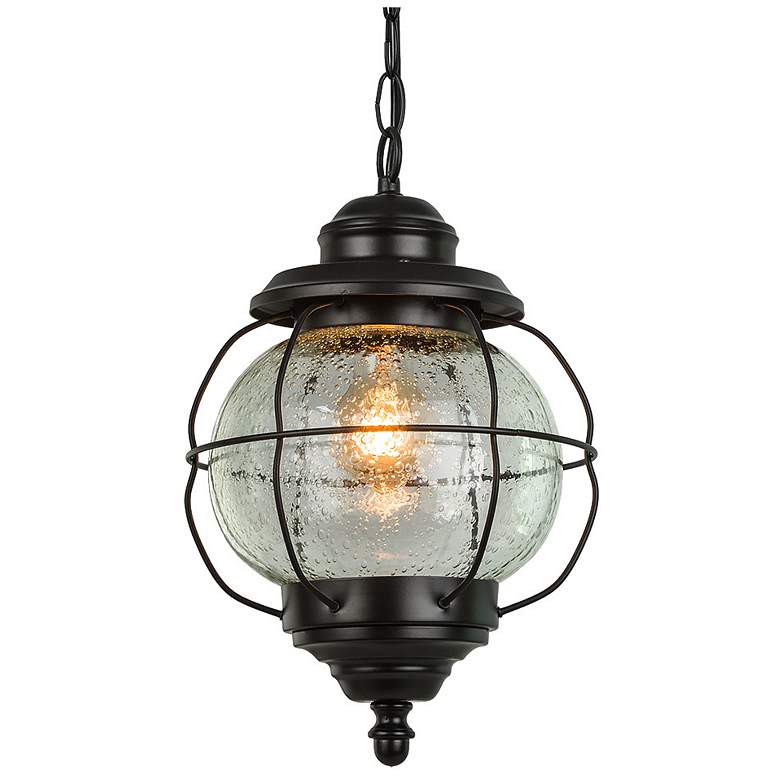Image 1 Edith 12.2 inch High Black Glass Outdoor Hanging Light