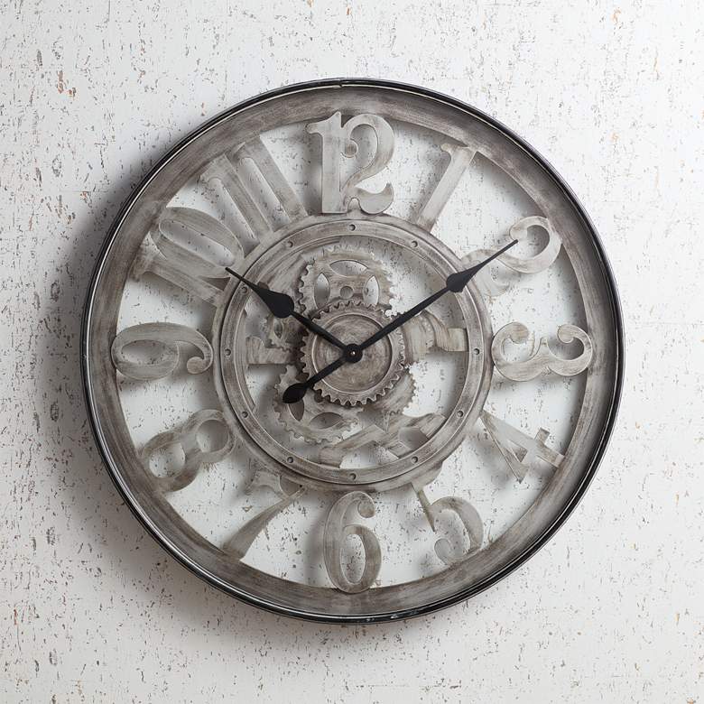 Image 1 Edith Silver and Black 31 1/2 inch Round Metal Wall Clock