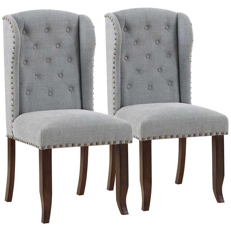 Image 1 Edmund Soft Gray Tufted Fabric Dining Chairs Set of 2