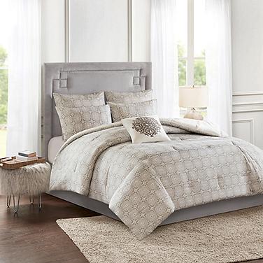 Edna Ivory Gray Medallion 6-Piece Comforter Bed Set