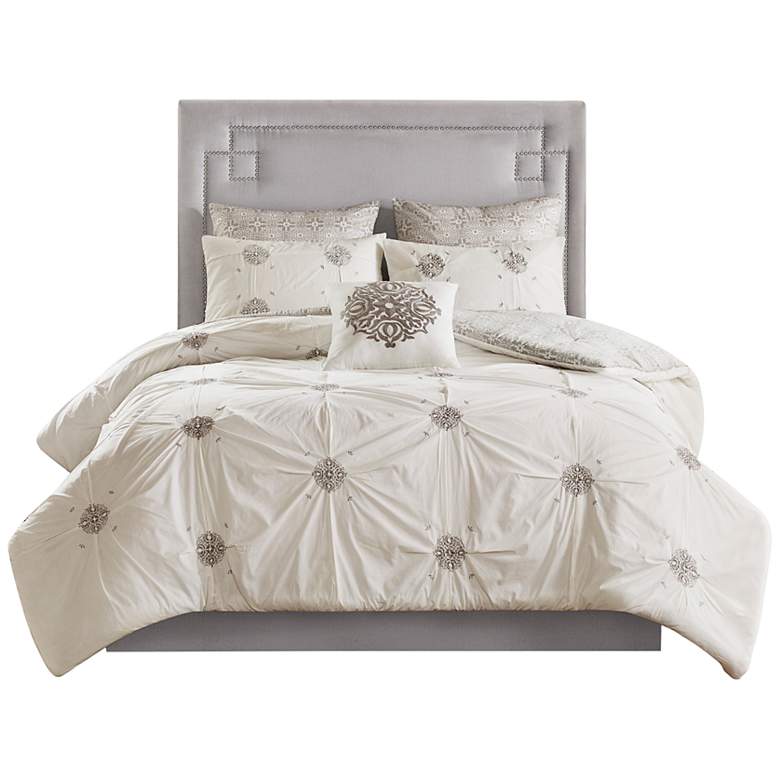 Image 2 Edna Ivory Gray Medallion 6-Piece Full/Queen Comforter Set