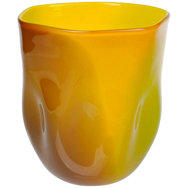 Image 1 Edon Mustard Yellow and Olive Green 9 inch High Glass Container