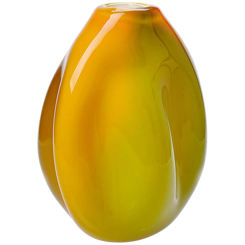 Image 1 Edon Mustard Yellow and Olive Green Round Glass Vase