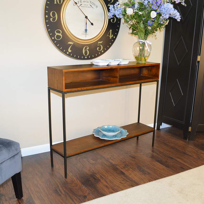 Image 5 Edvin 42" Wide Chestnut Wood Rectangular Console Table more views