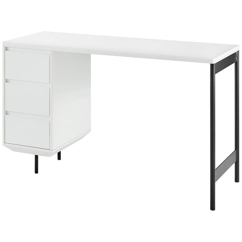 Image 6 Edvin 47 1/4 inch Wide Matte White Lacquer 3-Drawer Desk more views