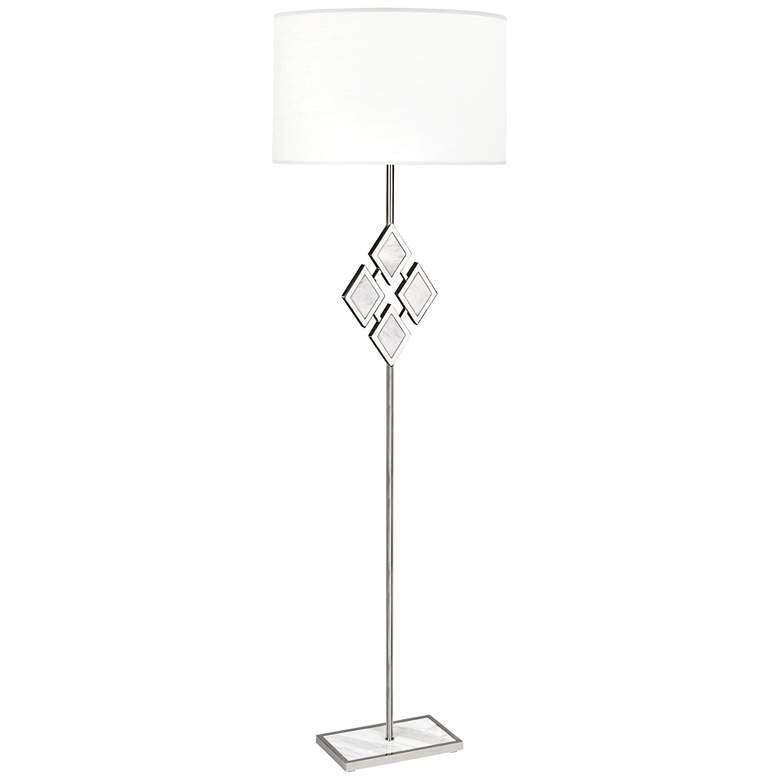 Image 1 Edward 62 inchH Nickel and White Marble White Shade Floor Lamp
