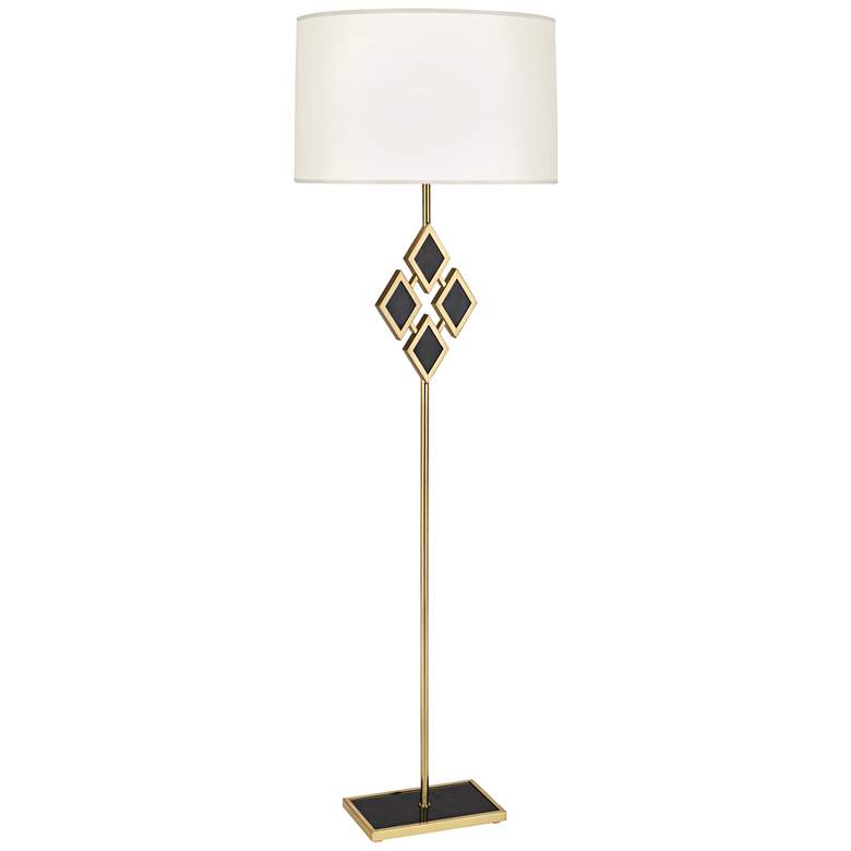 Image 1 Edward Brass and Black Marble with White Shade Floor Lamp