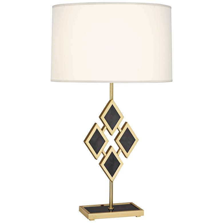 Image 1 Edward Brass and Black Marble with White Shade Table Lamp