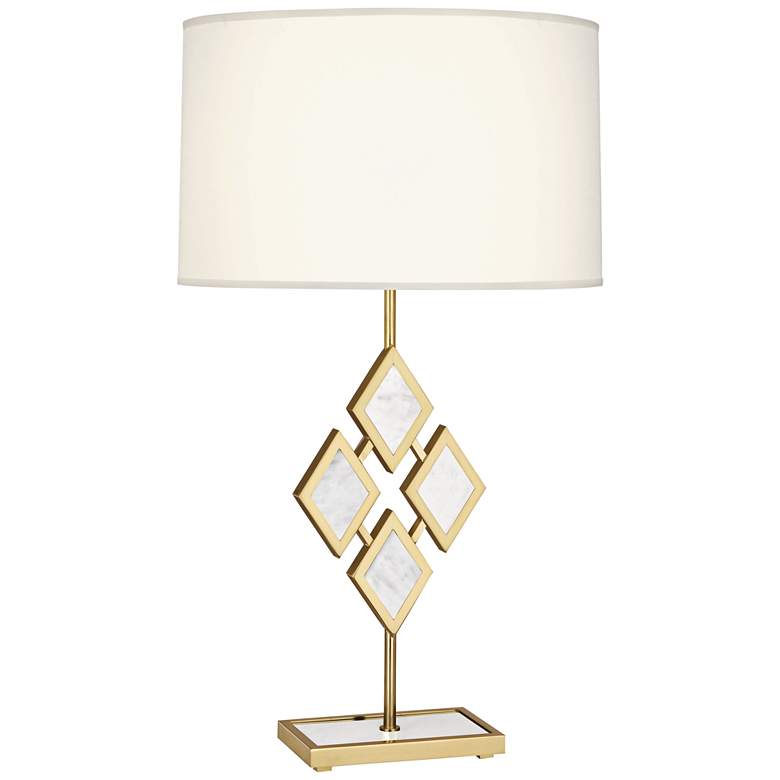 Image 1 Edward Brass and White Marble with White Shade Table Lamp