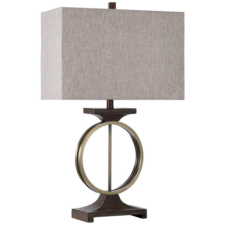 Image 2 Edwards 31" Brass Ring and Faux Wood Wood Table Lamp