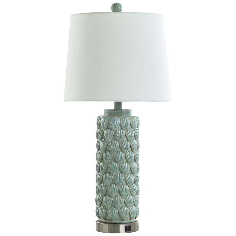 Image 1 Edwin 29" High Cibali Blue USB Port Table Lamp With Off-White Shade