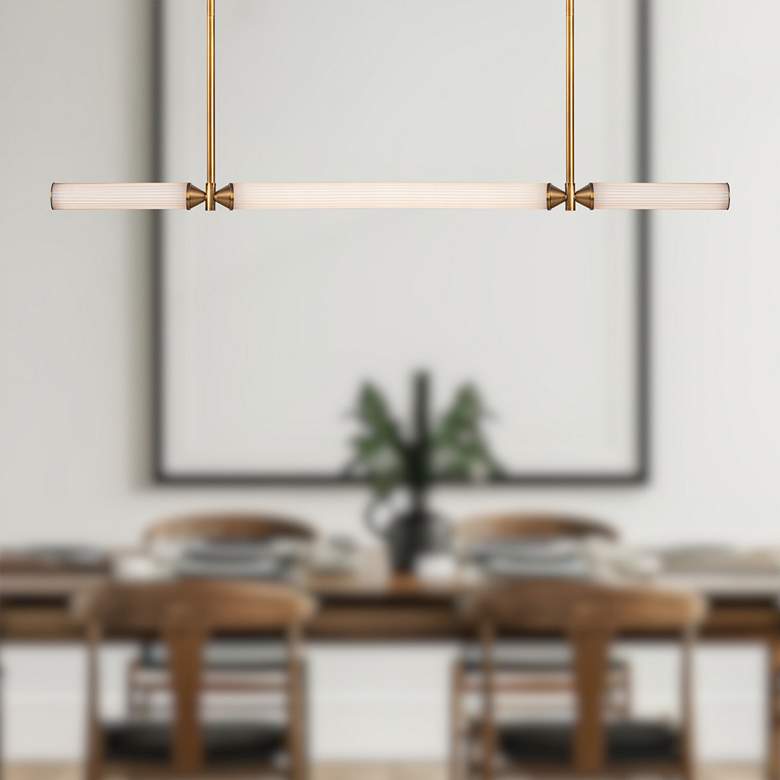 Image 3 Edwin 48" Wide Vintage Brass LED Linear Pendant more views